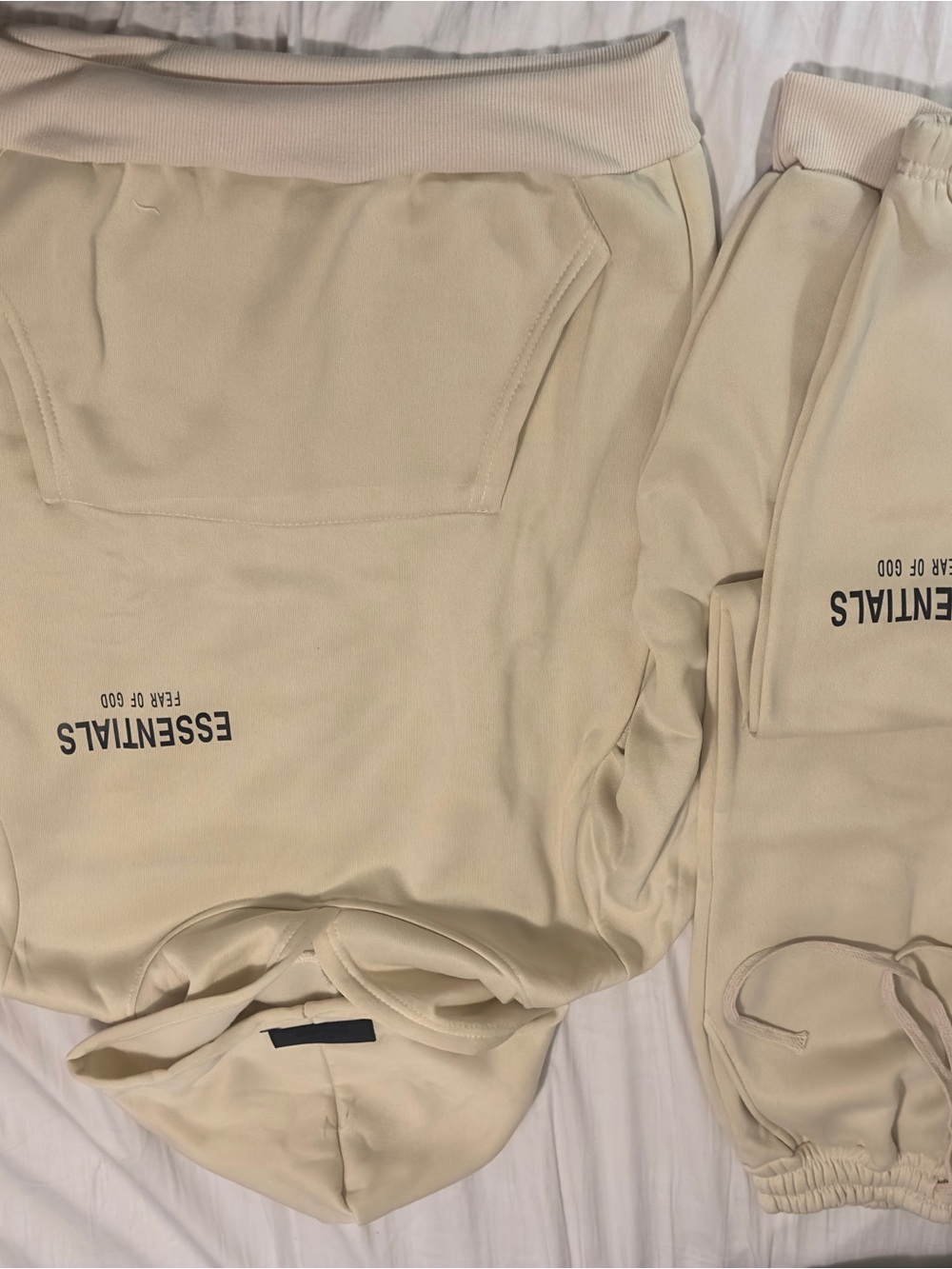 Essentials Cream Pullover Hoodie with Logo Patch